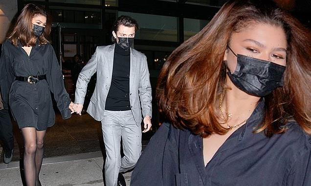 Zendaya and Tom Holland hold hands before a screening of Uncharted
