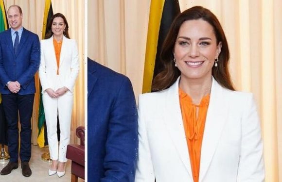 ‘Colour of angels’: Kate Middleton stuns in white Alexander McQueen suit in Jamaica