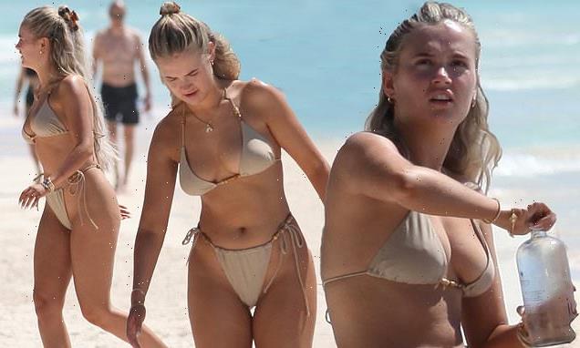 Molly-Mae Hague showcases her figure in a taupe bikini in Mexico