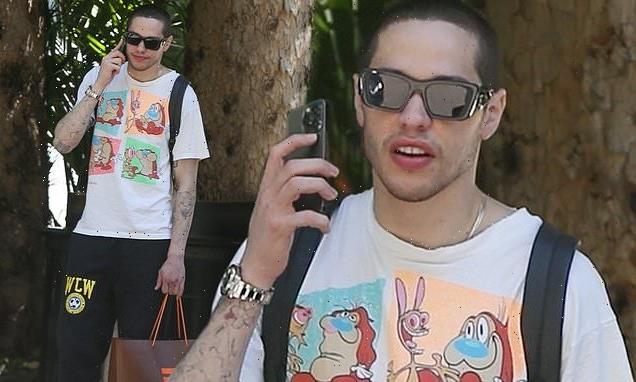 Pete Davidson takes a phone call at the Hotel Bel-Air in Los Angeles