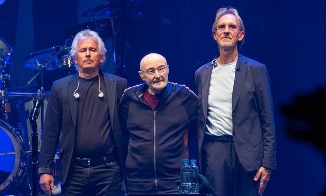 Phil Collins stands with Genesis bandmates as band play FINAL concert