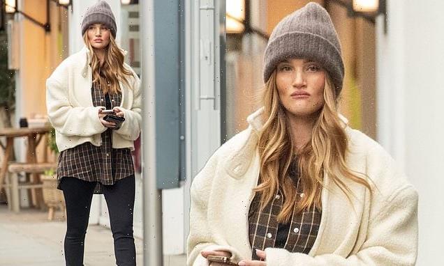 Rosie Huntington-Whiteley shows off post-baby figure in plaid shirt