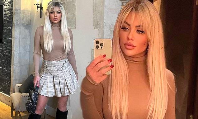 Bianca Gascoigne flaunts her toned thighs in a chic pleated skirt