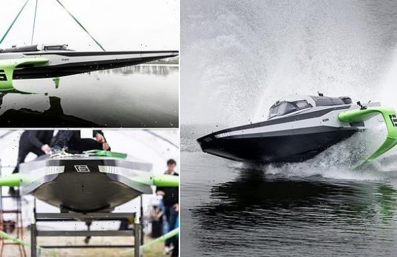 Electric foiling raceboat takes flight for first time on the River Po