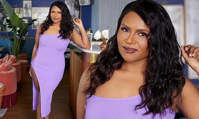 Mindy Kaling, 42, wows in a racy lavender dress with a sky-high slit