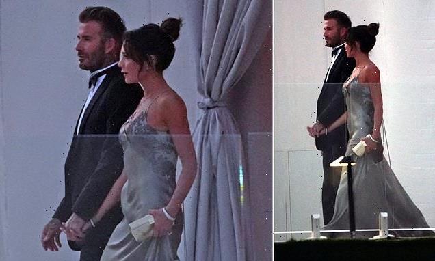 Victoria Beckham arrives at Brooklyn's wedding reception with David