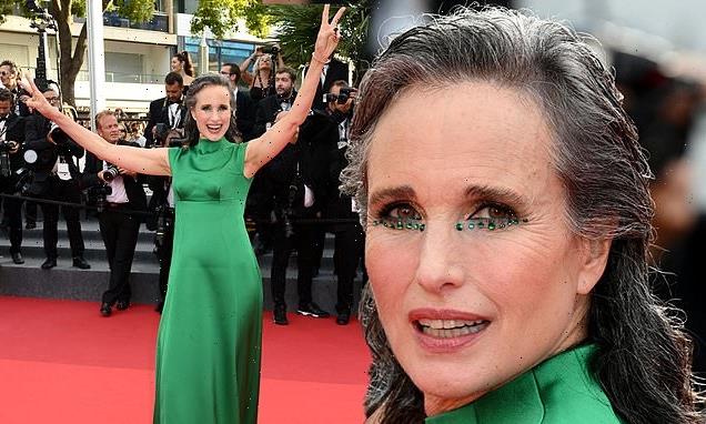 Andie MacDowell, 64, flashes her toned arms in a gorgeous emerald gown