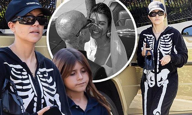 Kourtney Kardashian sports a skeleton jumpsuit as she grabs smoothies