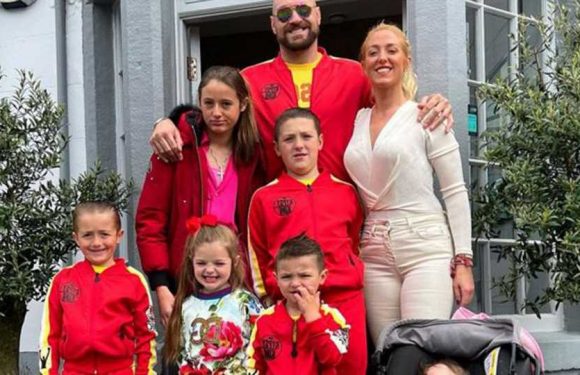 Paris Fury enjoys a family day out with Tyson and their six kids as they wear matching outfits