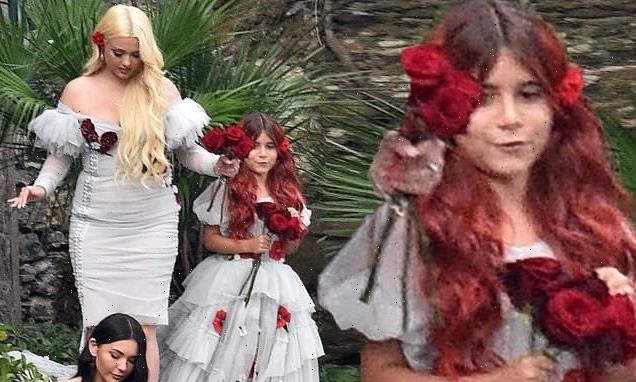 Penelope and Alabama are flower girls at Kourtney and Travis' wedding