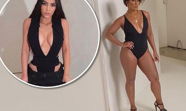 Saira Khan, 51, channels Kim Kardashian in a plunging black swimsuit