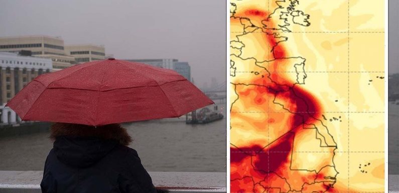 Weather warning: ‘Blood rain’ to strike UK in DAYS as dust plume sweeps in from Sahara