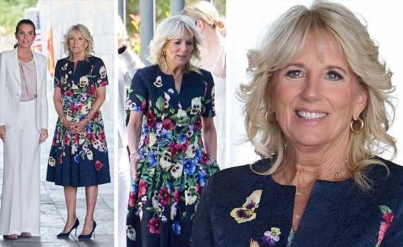 Jill Biden looks glamorous in £3k floral Oscar De La Renta dress alongside Queen Letizia