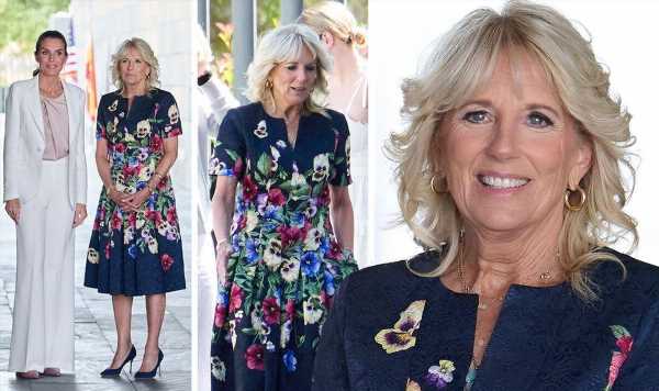 Jill Biden looks glamorous in £3k floral Oscar De La Renta dress alongside Queen Letizia
