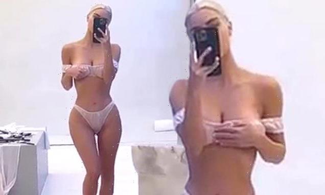 Kim Kardashian showcases her famous figure in SKIMS lingerie