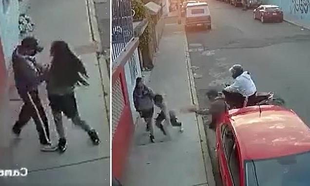 Moment man abandoned his girlfriend as thugs mugged her in Mexico