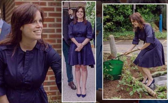 Princess Eugenie shows off ‘sculptural silhouette’ planting a tree in £550 Jimmy Choos