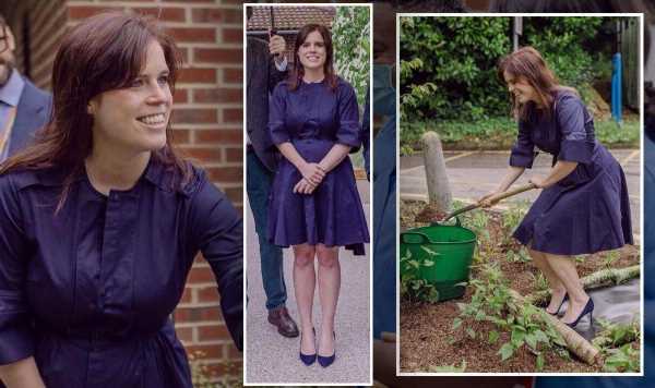Princess Eugenie shows off ‘sculptural silhouette’ planting a tree in £550 Jimmy Choos