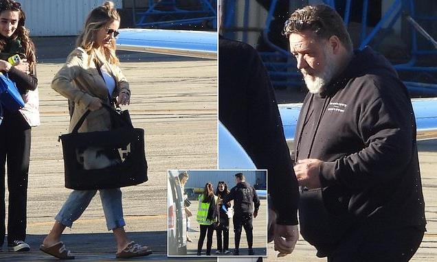 Russell Crowe, 58, and girlfriend Britney, 31, board jet in Sydney