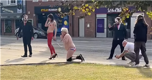 Boris impersonator was walked around town on leash – in just Union Jack pants