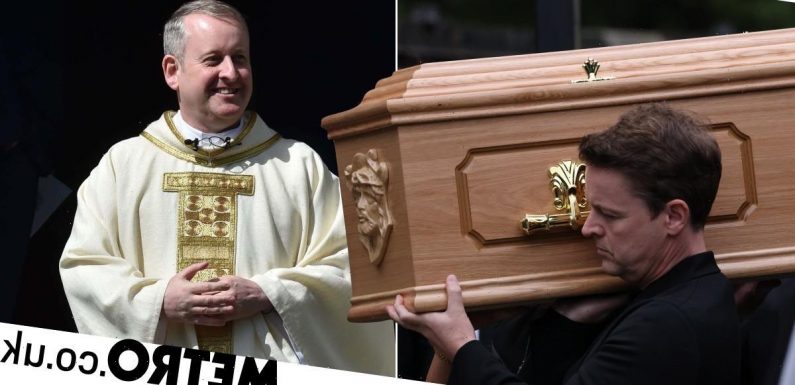 Grieving Declan Donnelly carries late brother's coffin into church