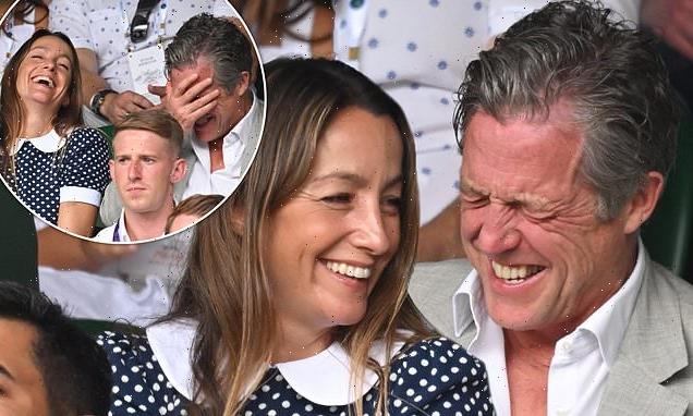 Hugh Grant and wife Anna Eberstein have fun at Wimbledon on day 10