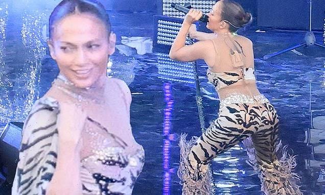 Jennifer Lopez showcases her incredible figure in animal print bra