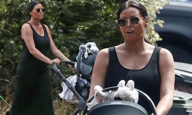 Jessica Wright enjoys a stroll with 8-week-old son Presley