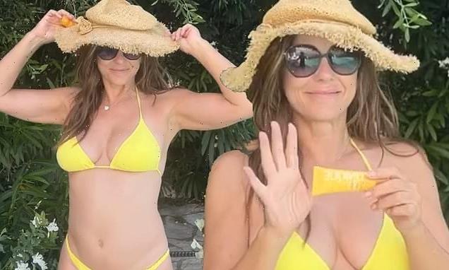 Liz Hurley, 57, flaunts her figure in a canary yellow bikini