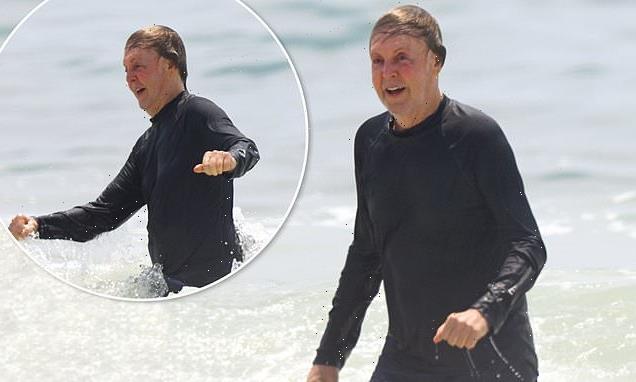 Sir Paul McCartney, 80, looks in great spirits as he enjoys dip in sea