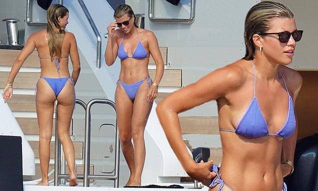 Sofia Richie shows off her taut abs in a lilac bikini in St Tropez