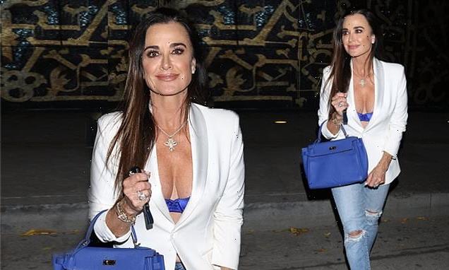 Kyle Richards flashes her bra in blazer while leaving Craig's