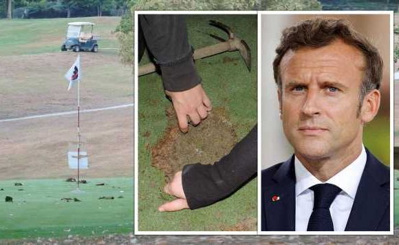 ‘Madness!’ XR attacks Macron’s hosepipe ban exemption for golf by filling hole with cement