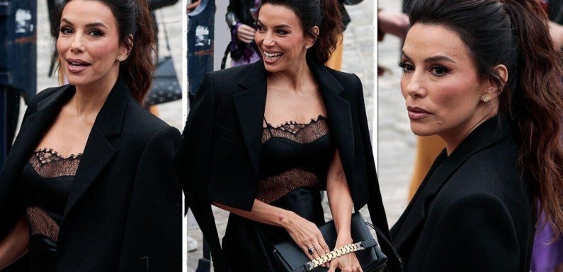 Eva Longoria wows in lace dress as she supports Victoria Beckham