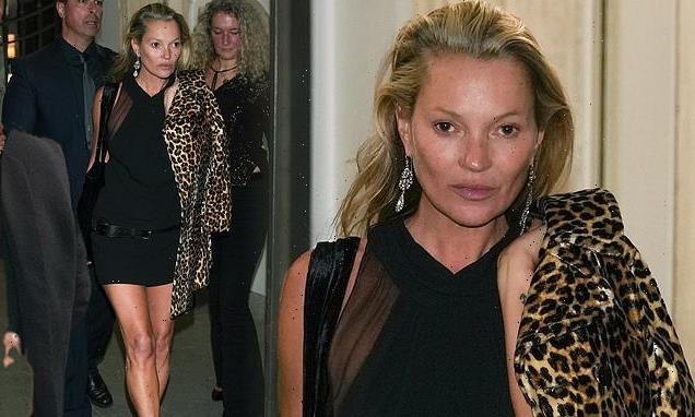 Kate Moss flaunts her toned legs at the Versace after party in Milan