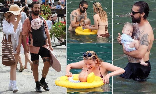 Shia LaBeouf relaxes with wife Mia Goth and their child