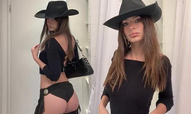 Emily Ratajkowski flashes her toned abs & bottom in crop top & chaps