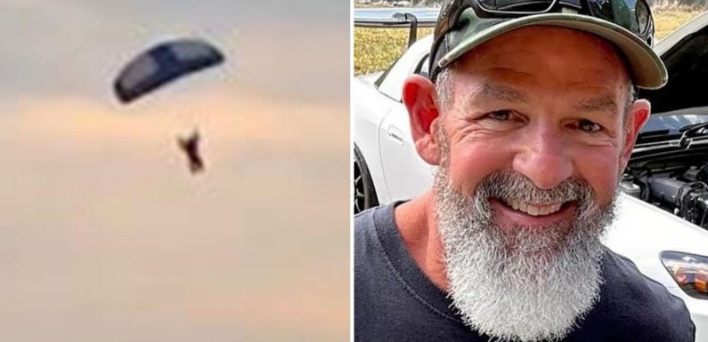 Moment skydiver plunges 1,000ft to his death onto football pitch in front of screaming spectators after ‘death spiral’ | The Sun