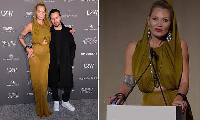 Kate Moss stumbles over her words as she presents gong