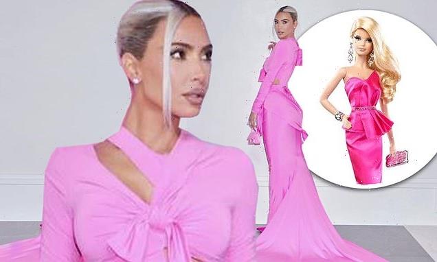 Kim Kardashian rocks a gorgeous pink dress and heels in a set of snaps