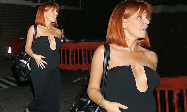 Pregnant Stacey Dooley shows off her bump in a busty black gown