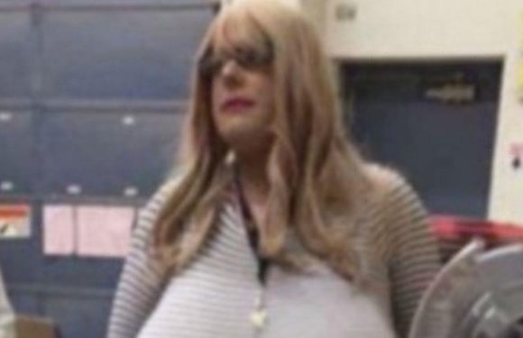 Trans teacher whose large fake breasts went viral goes skydiving with adult star