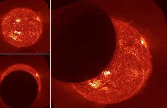 Video captures the moon photobombing the sun