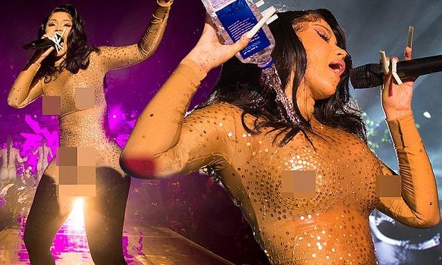 Cardi B fearlessly flaunts her curves sheer gold body suit in Miam
