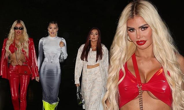 Chloe Sims oozes sex appeal in busty red PVC bra and trousers