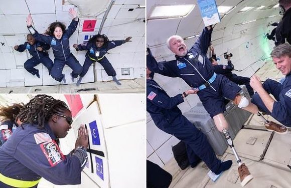 Disabled astronauts complete a zero-gravity flight 25000ft above Earth