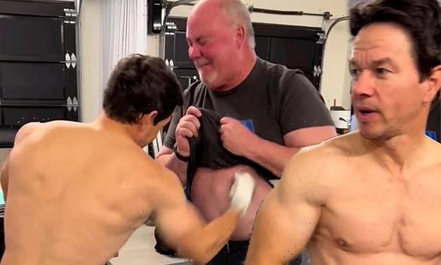 Mark Wahlberg shows off his shredded figure while training in the gym