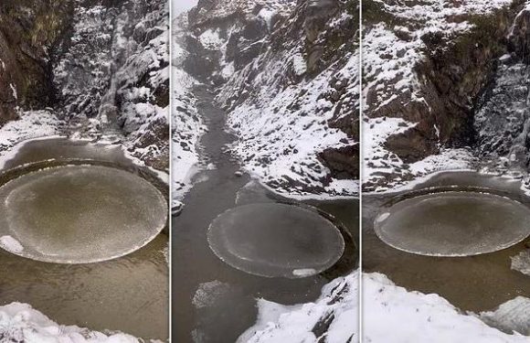 Hiker captures footage of rare 'ice pancake' in the Scottish Highlands