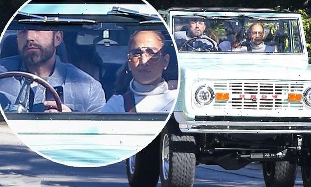 Jennifer Lopez and Ben Affleck take a ride in a classic Bronco