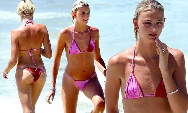 Mia Regan displays her toned physique in pink bikini on Sydney getaway